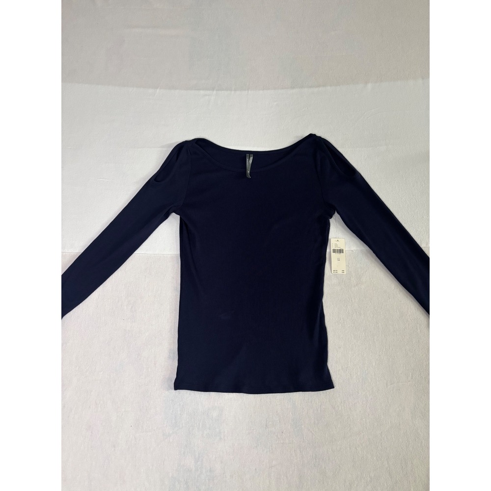 Anthropologie Navy Ribbed Cold Shoulder Long Sleeve Top XS Pima Cotton Blend